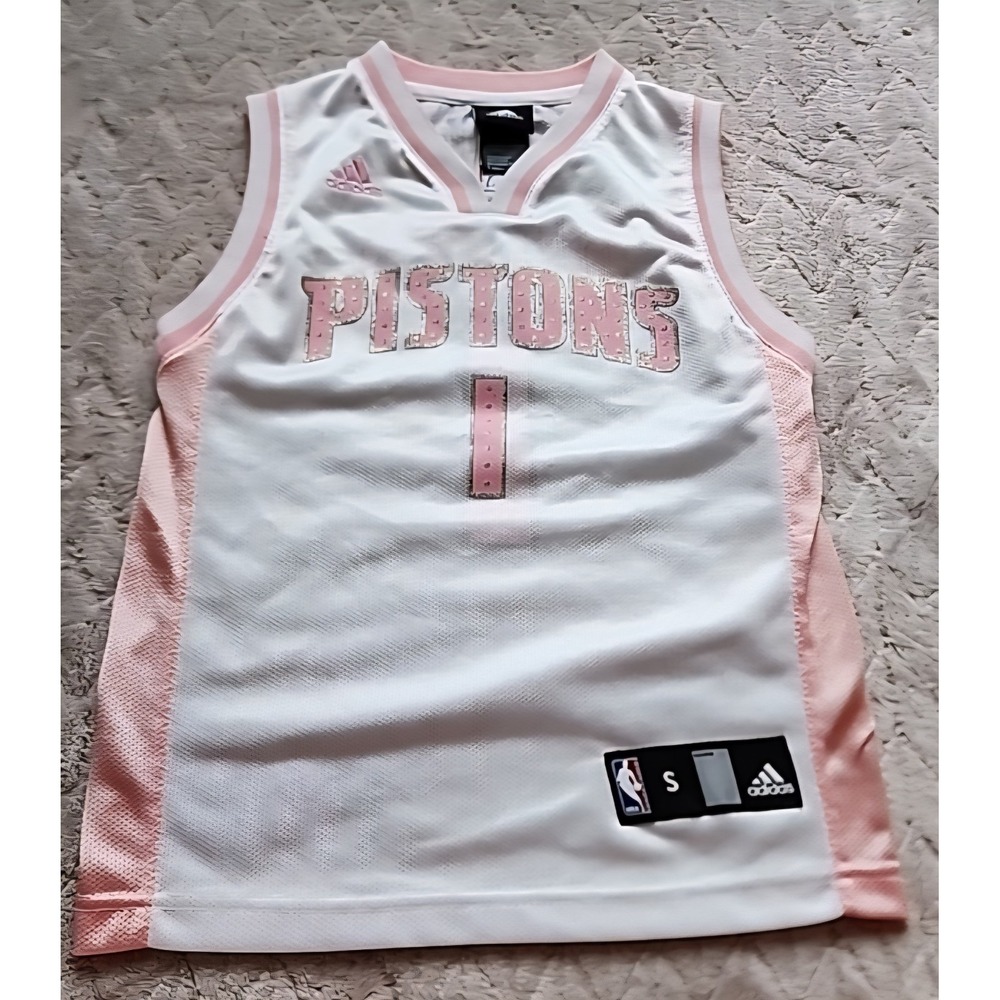 Adidas Detroit Pistons Chauncey Billups Girls Pink White Jersey Size 7/8 Vintage